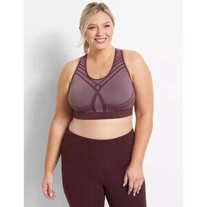 LIVI Purple Racerback Sports Bra Size 14/16 With Striped Design & Keyhole Back